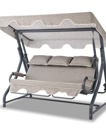 Nordvärk Salvia Udendørs Triple Hængesofa Grå Polyester Stof Og Antracitgrå Metal