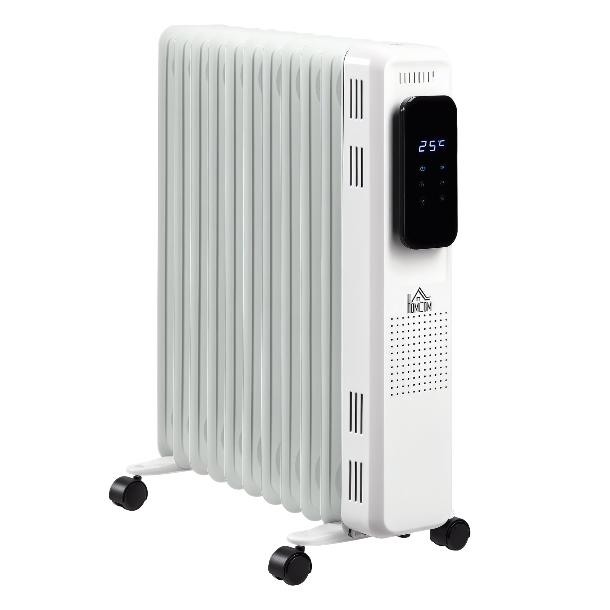 Olievarmer  2500w    Varmeindstillinger  Timer  Frit Bevægelig  Stål  Hvid  50     24   63 Cm