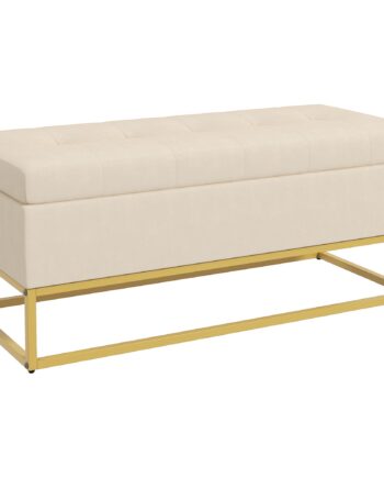 Opbevaringsbænk Med Dekorative Knapsyninger  Flannel-look  Guldfarvede Stålben  110   47   46   Cm