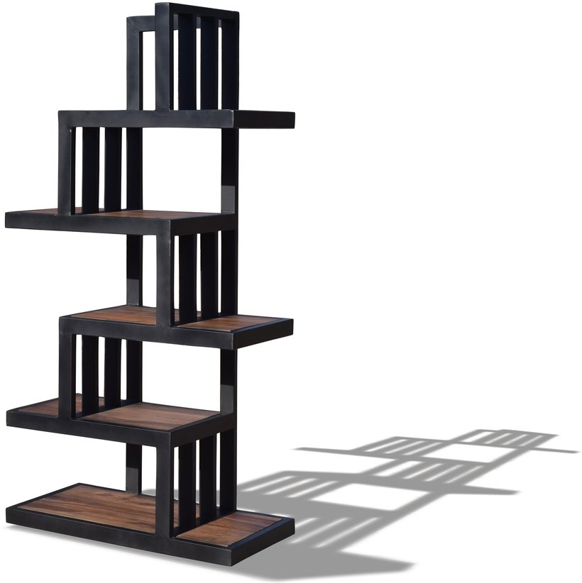 Opbevaringsreol Obuzi Hayfay-    Massivt Rosentræ Og Sort Jern  H160   B80   D40 Cm