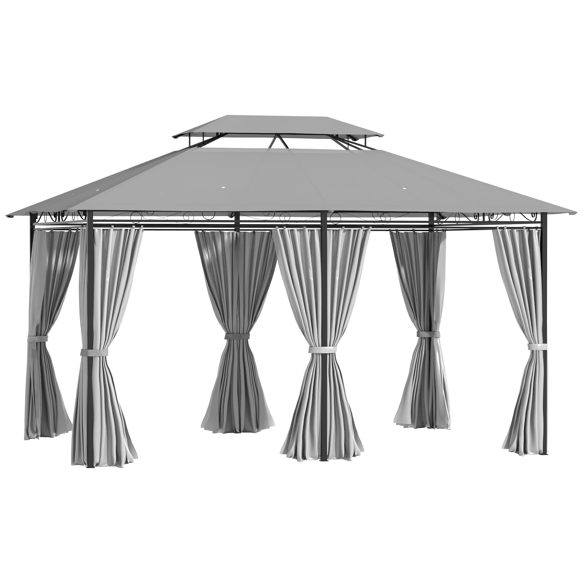 Pavilion 3x4m Havepavillon Med   Sidepaneler Festtelt Havetelt Med Dobbelt Tag Mørkegrå