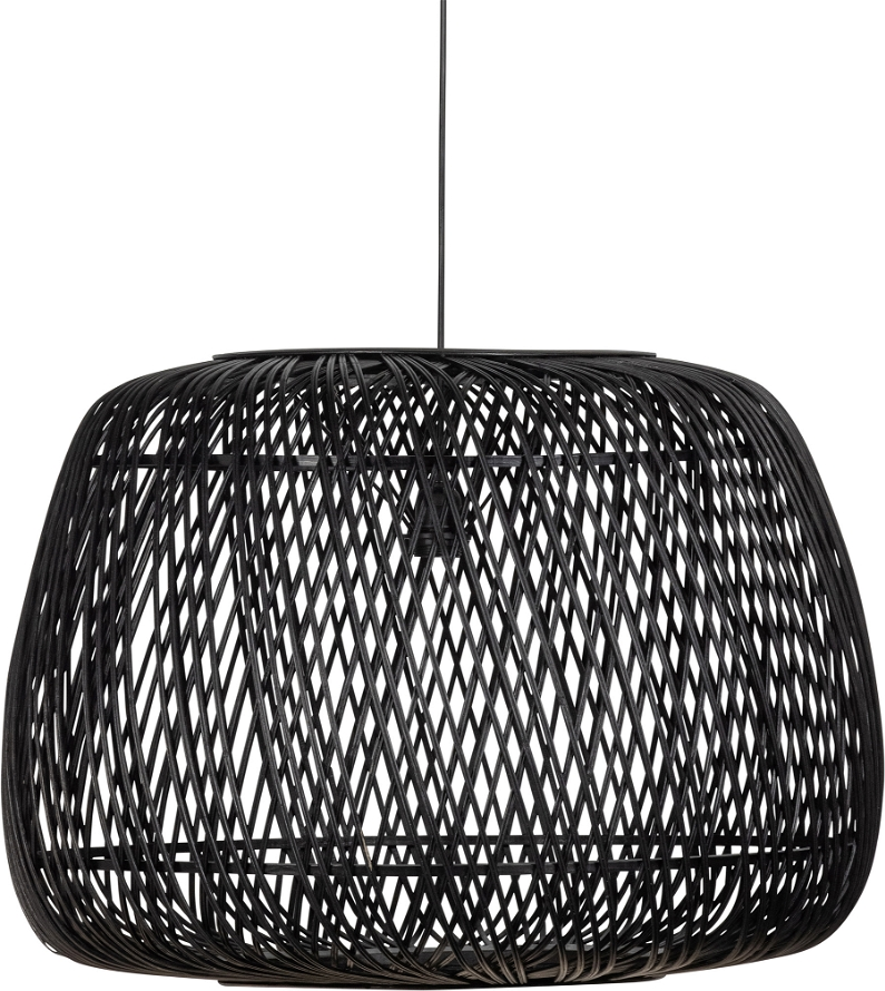 Pendel Lampe Woood Exclusive Moza   Sort Bambus ø70   H50 Cm  E27 Loftlampe