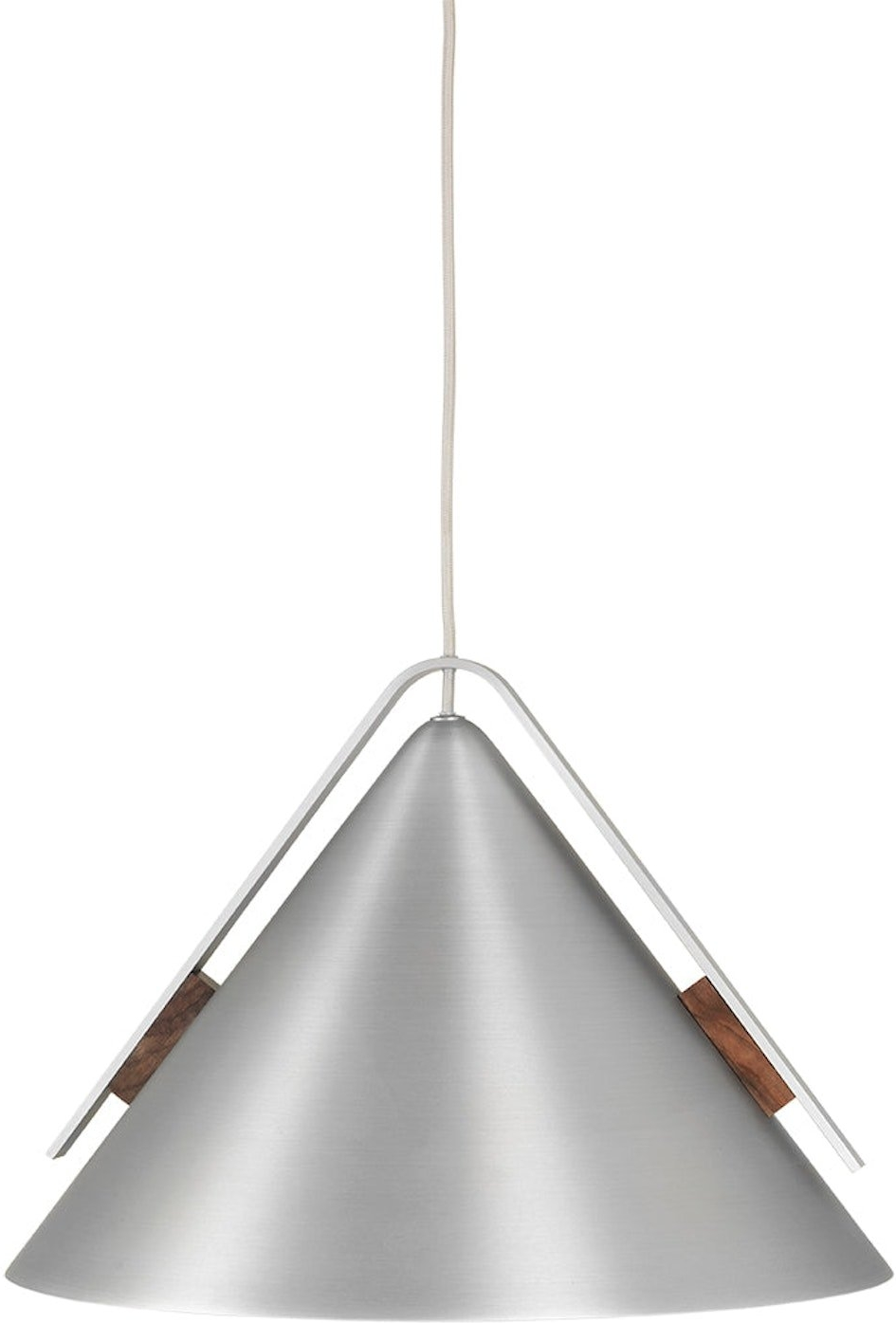 Pendellampe Kristina Dam Cone   Børstet Aluminium Med Valnøddetalje ø40   H30 Cm  Sølv