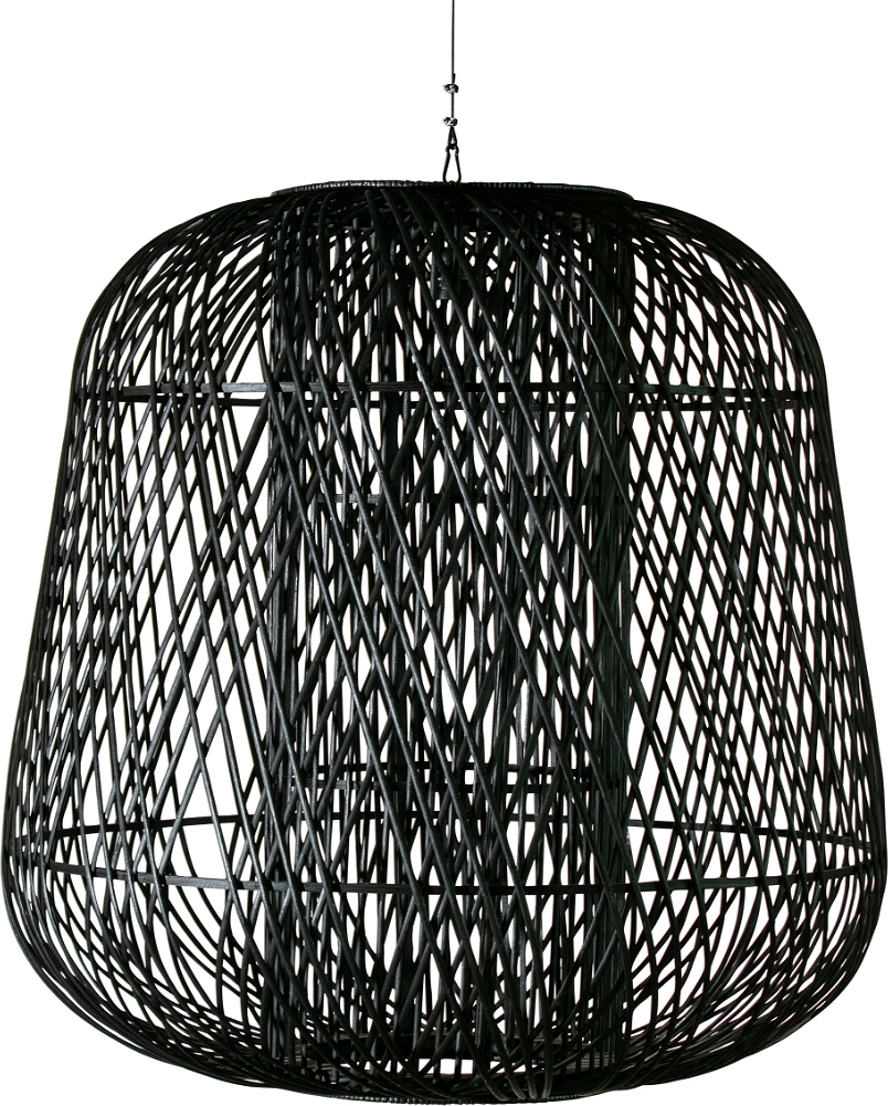 Pendellampe Woood Exclusive Moza Bambus Sort   Loftslampe Med åben  Flettet Struktur