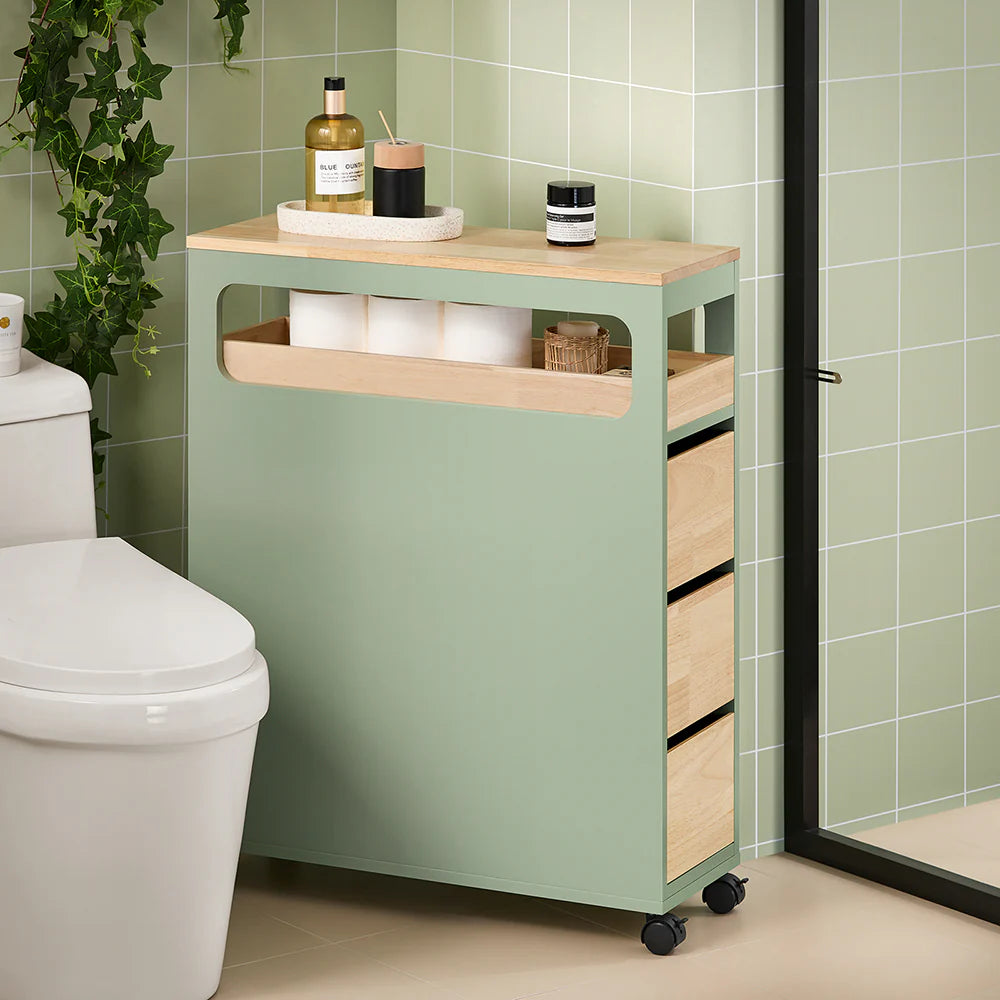 Pladsbesparende Badeværelsesskab   Rullevogn   Trendy Grøn  23x65x82 Cm