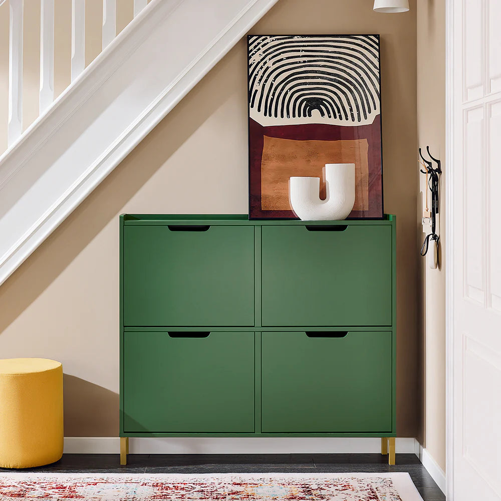 Pladsbesparende Skoskab   Minimalistisk Design  Trendy Grøn  L100xb19xh90cm