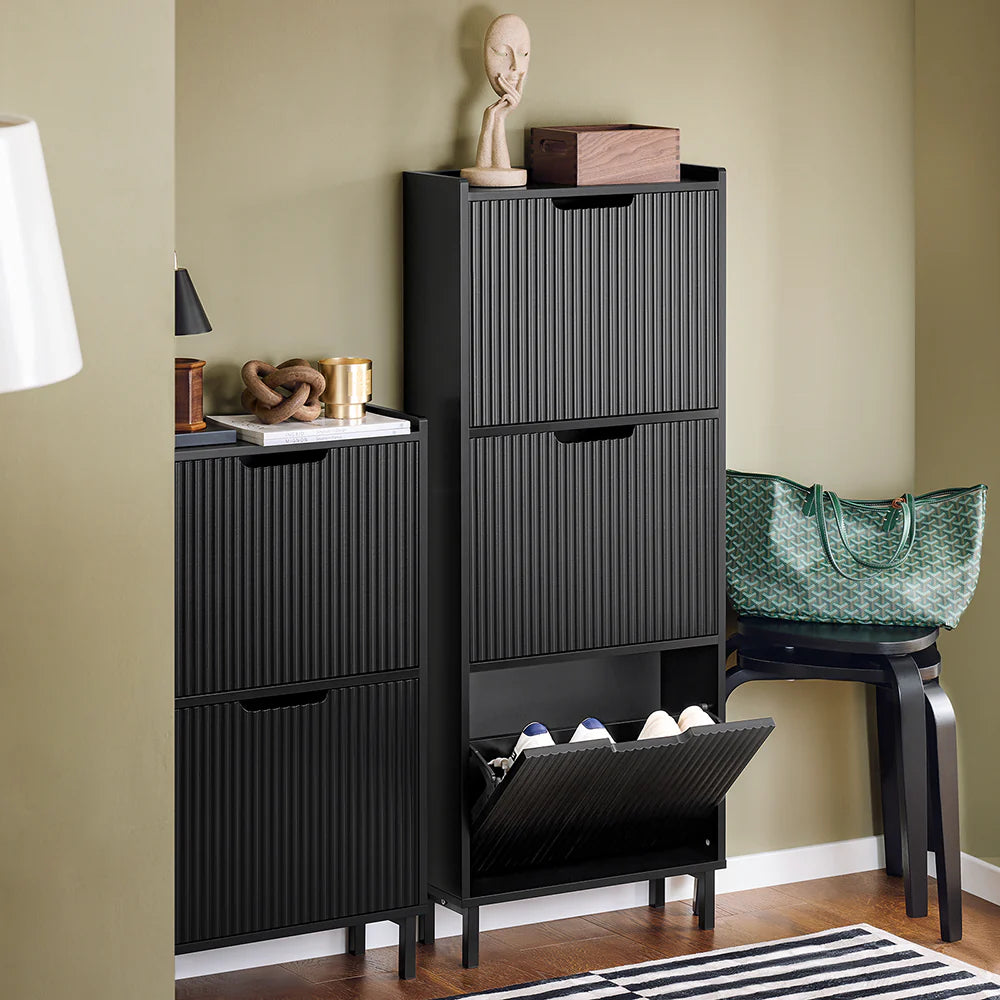 Pladsbesparende Skoskab  Moderne Skandi-stil  L50xb19xh130 Cm  Sort