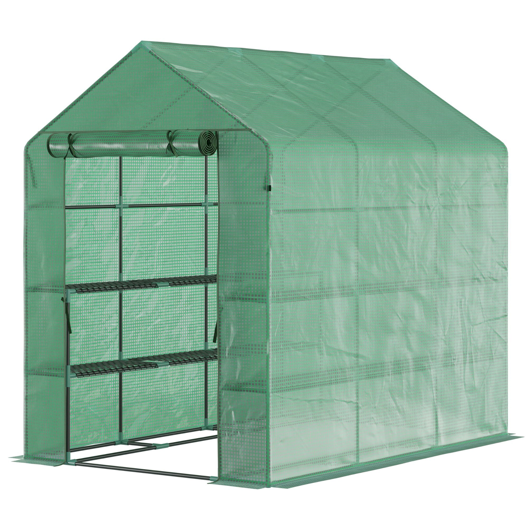 Plastikdrivhus  Walk-in Drivhus Med   Hylder  Tomatdrivhus  Drivhus  Kold Ramme Med Dør  Grøn Stål  Pe-plast 214   143   195 Cm