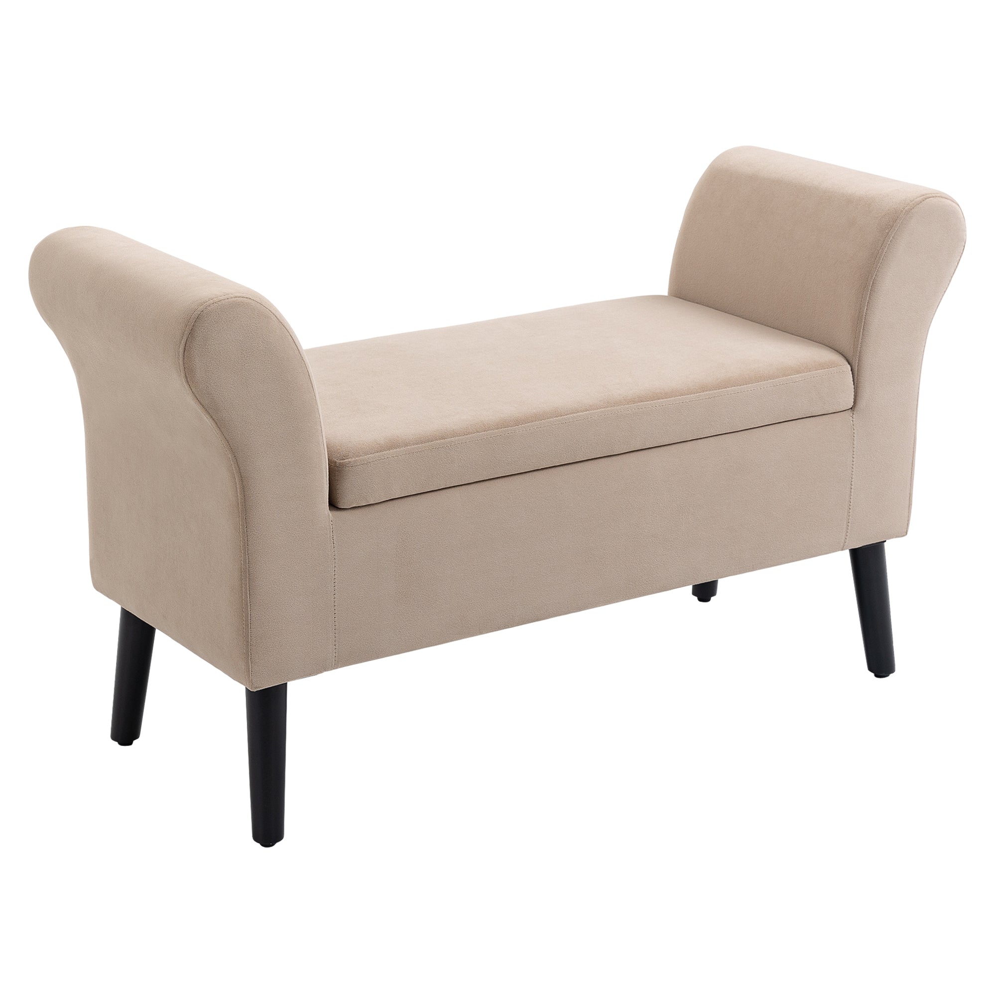Polstret Bænk Med Opbevaringsplads  Kommodebænk Med Armlæn  46 Cm Sædehøjde  Fløjl Polyester  111     41   65 Cm  Beige