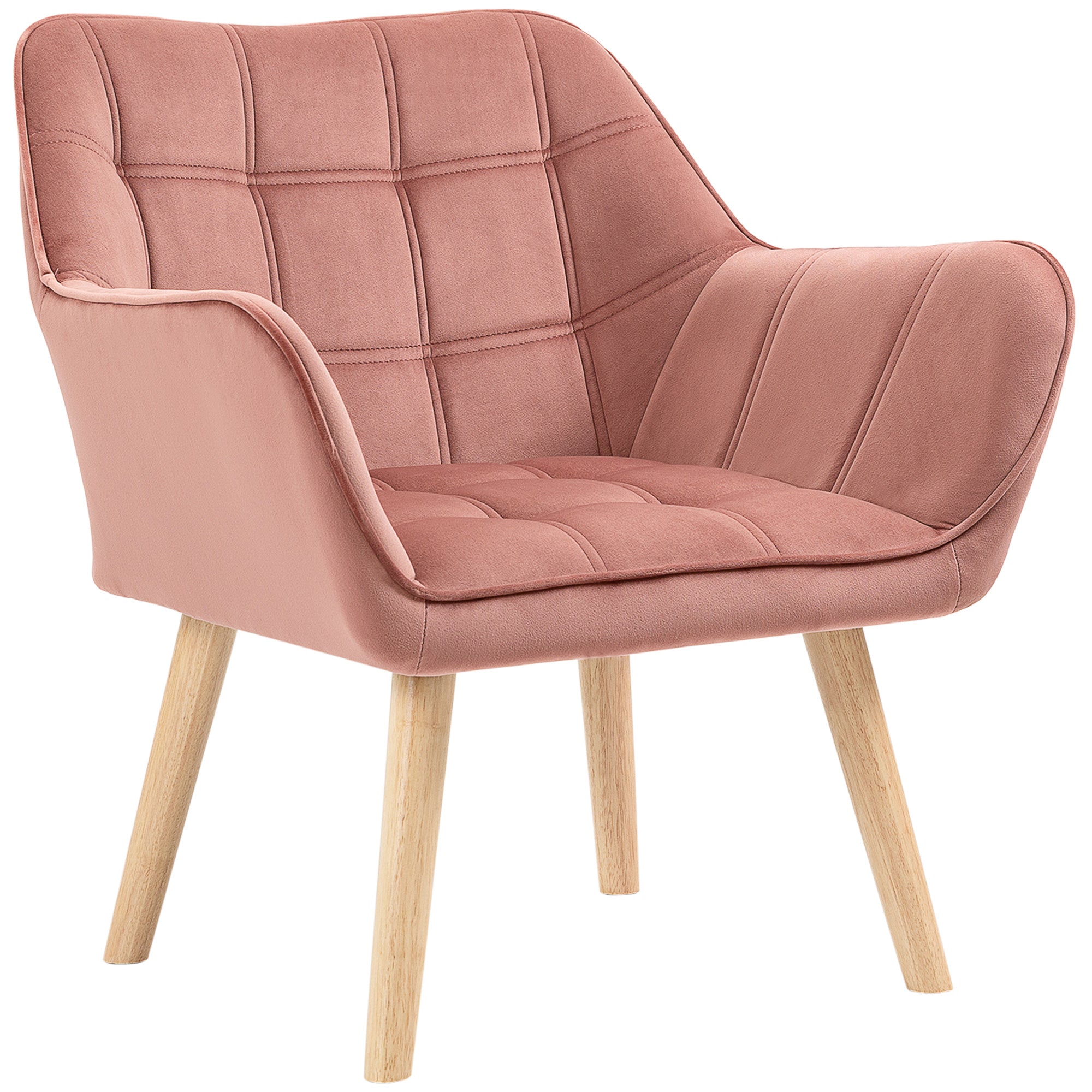Polstret Lænestol  Accentstol  Skandinavisk Design  Fløjlslook  Op Til 120 Kg  Ben   Gummitræ  Pink