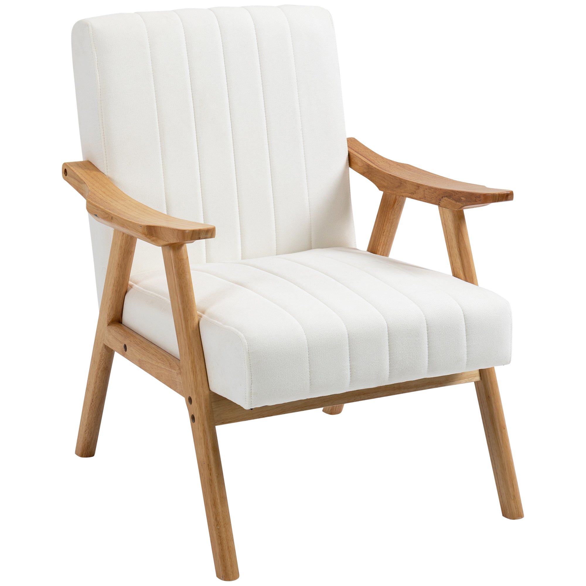 Polstret Lænestol   Skandinavisk Design  Fløjlslook  Massivt Træstel  68   74   82 Cm  Natur   Creme