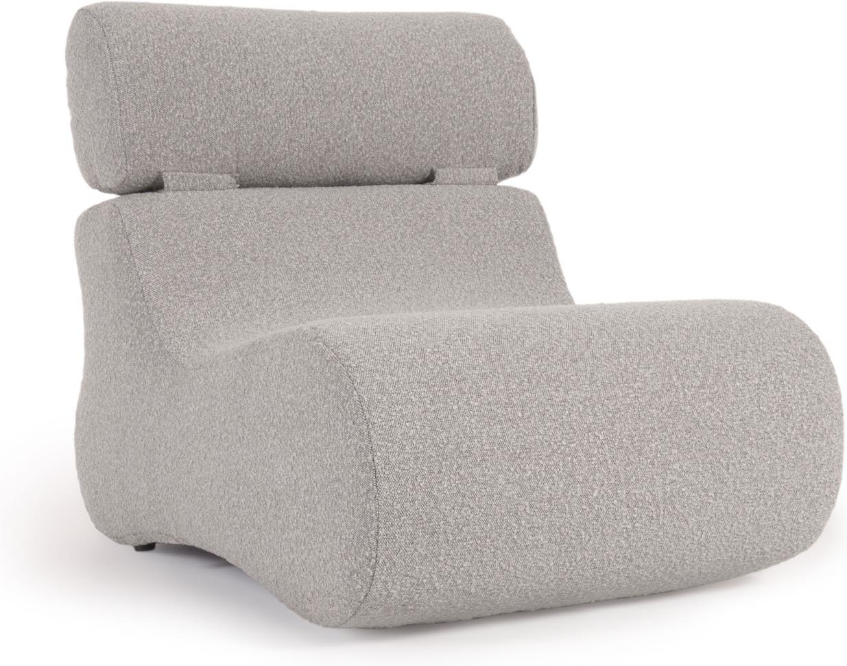 Polstret Lænestol Kave Home Club   Lysegråt Fleece-stof Med Ergonomisk Form Og Foldbar Nakkestøtte