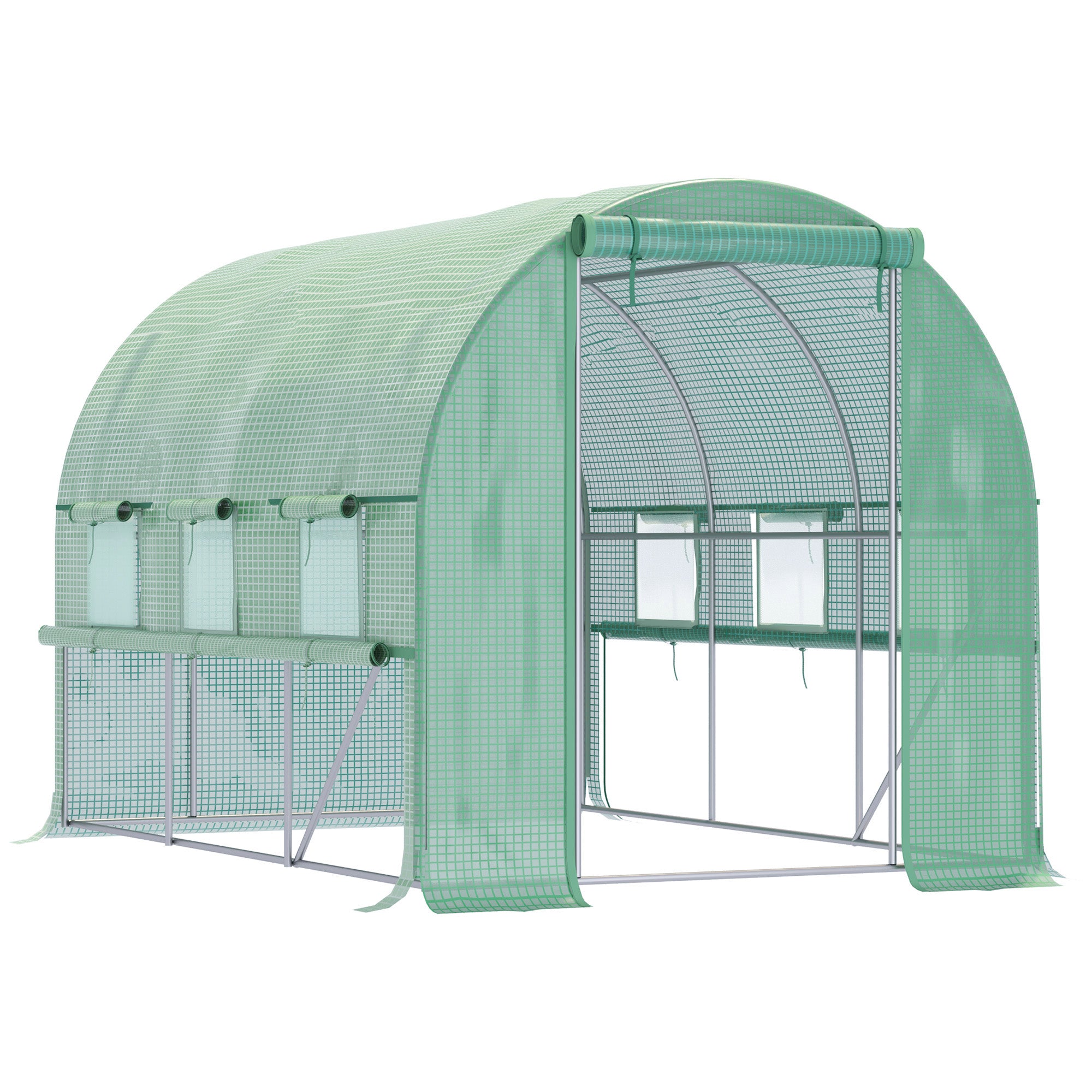 Polytunnel Drivhus    Rullevinduer  Lynlåsdør  Ramme   Rustfrit Stål    95            Grøn
