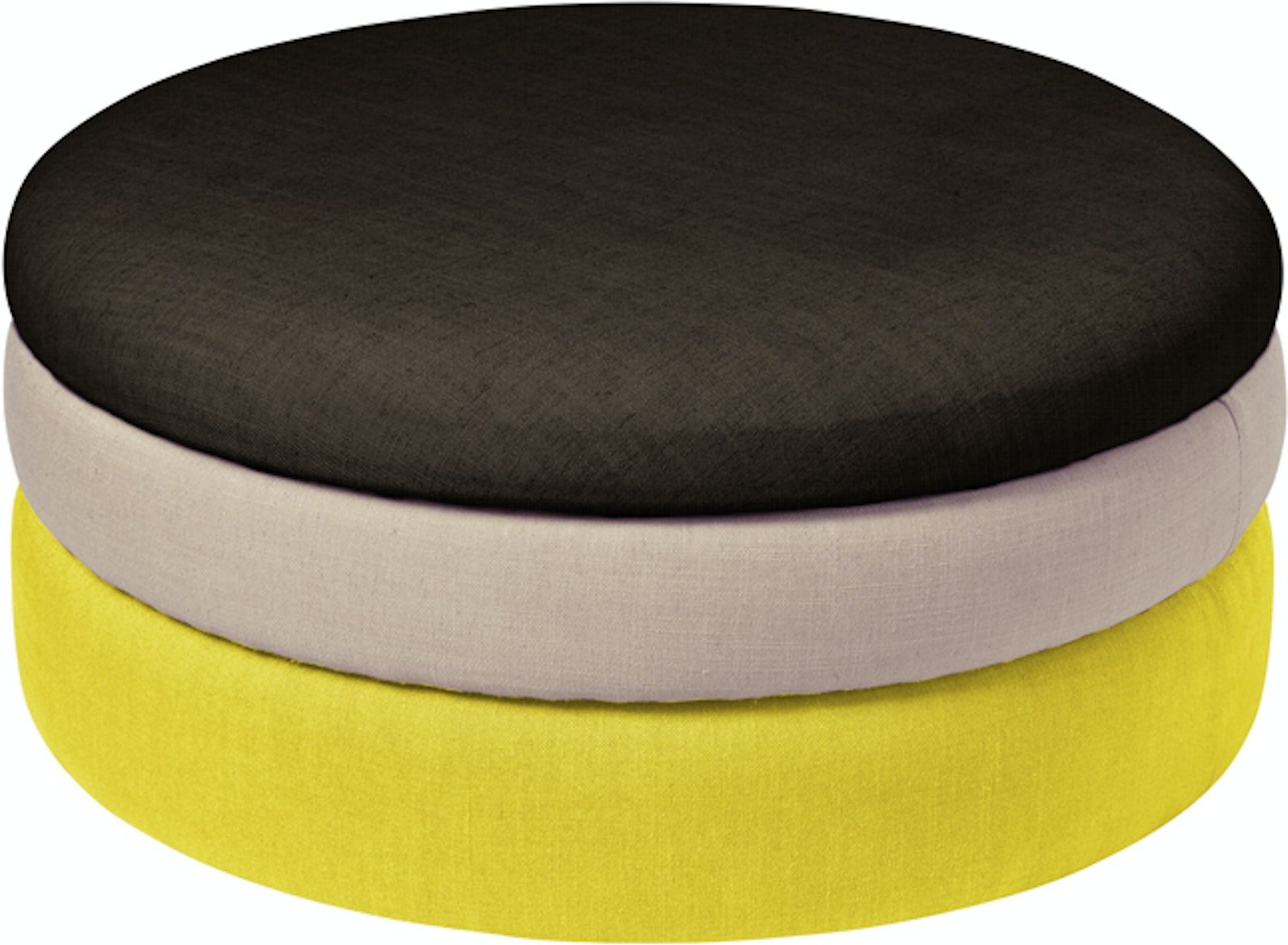 Puf Pouf Pond   Premium Stof Fra Broste Copenhagen ø68   H30 Sort Natur Gul
