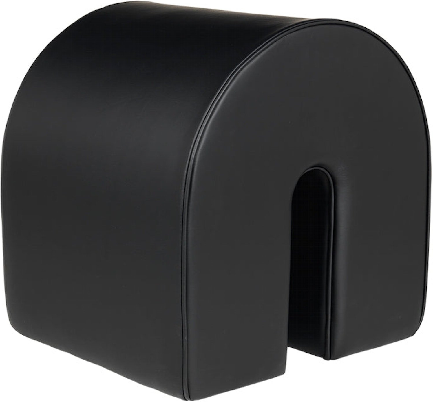 Puf Skammel Kristina Dam Curved   Sort Italiensk Anilinlæder ø42 Cm