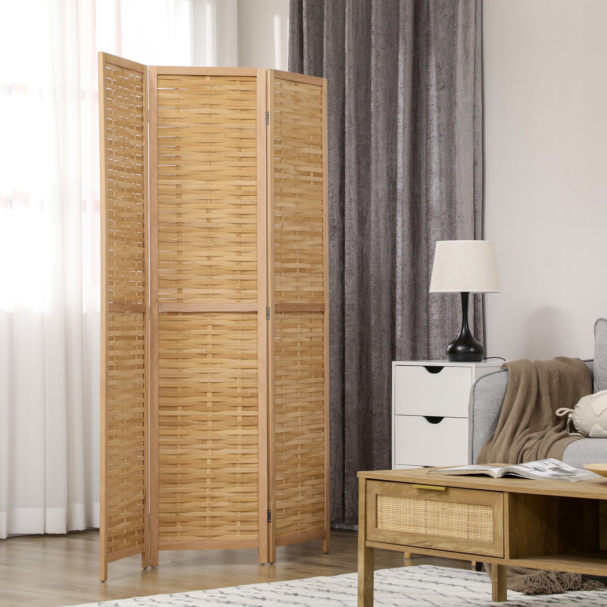 Rumdeler Foldbar Skillevæg   Bambus   -delt  120x170x1   Cm  Naturlig