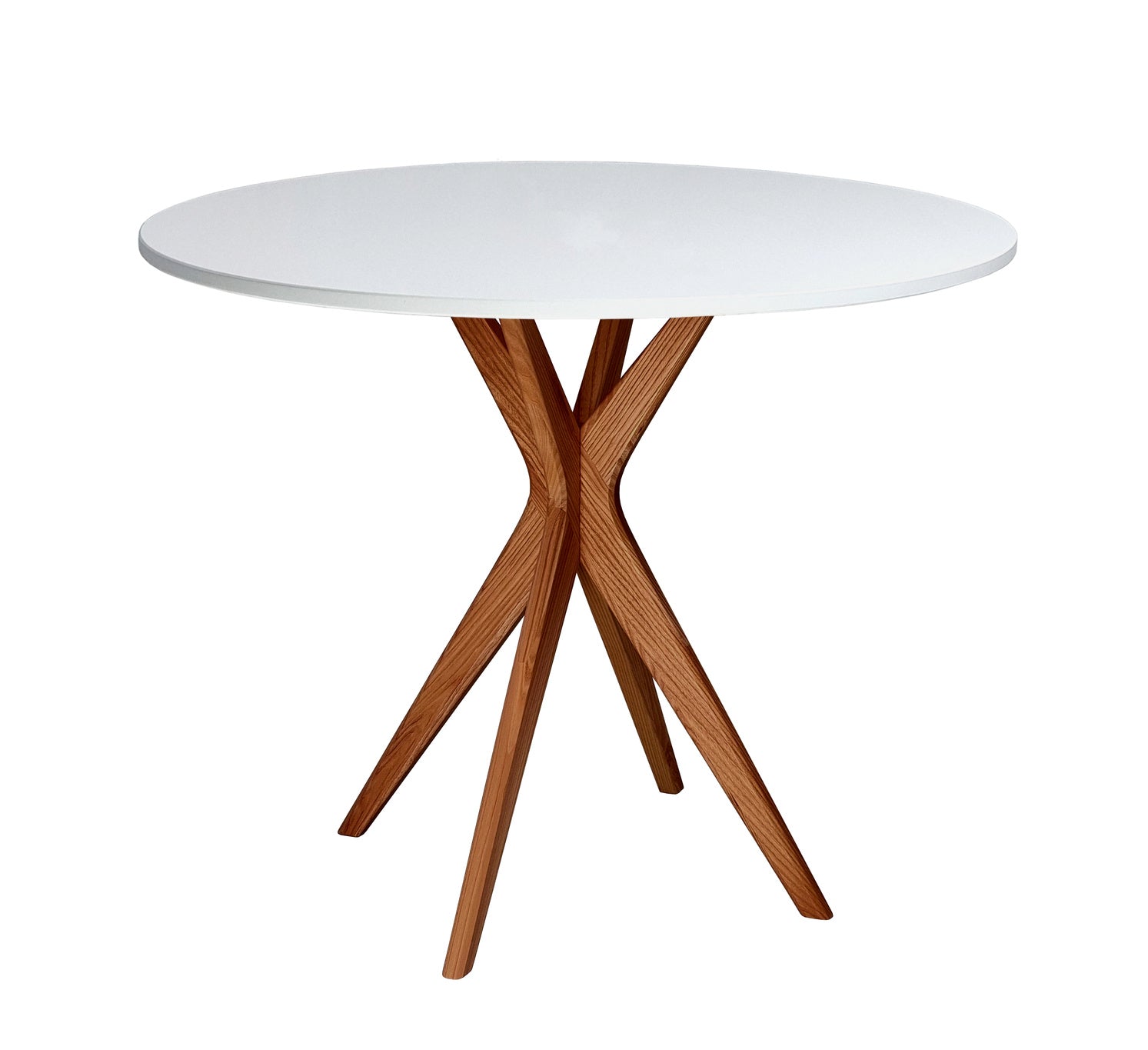 Rundt Spisebord Diam  90cm  Hvid Bordplade Lamineret Mdf  Ben   Træ