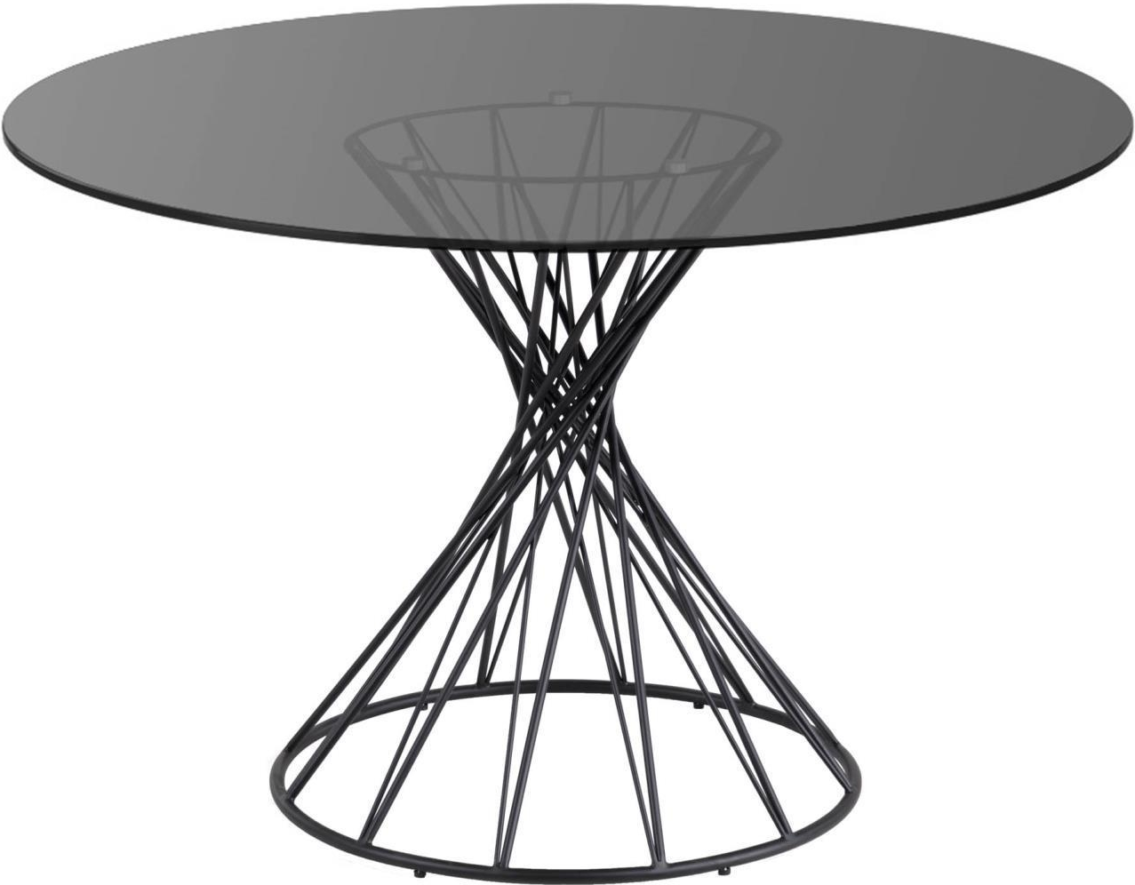 Rundt Spisebord Kave Home Niut Røget Hærdet Glas ø120 Cm Sort Stålstel