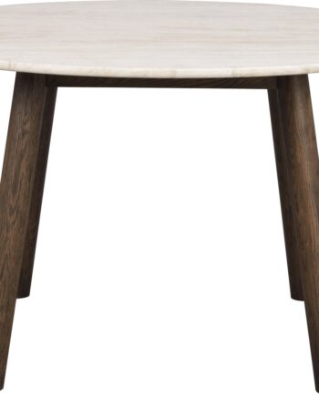 Rundt Spisebord Rowico Taransay ø125 Cm Beige Travertin Bordplade Massivt Egetræ Fsc-certificeret