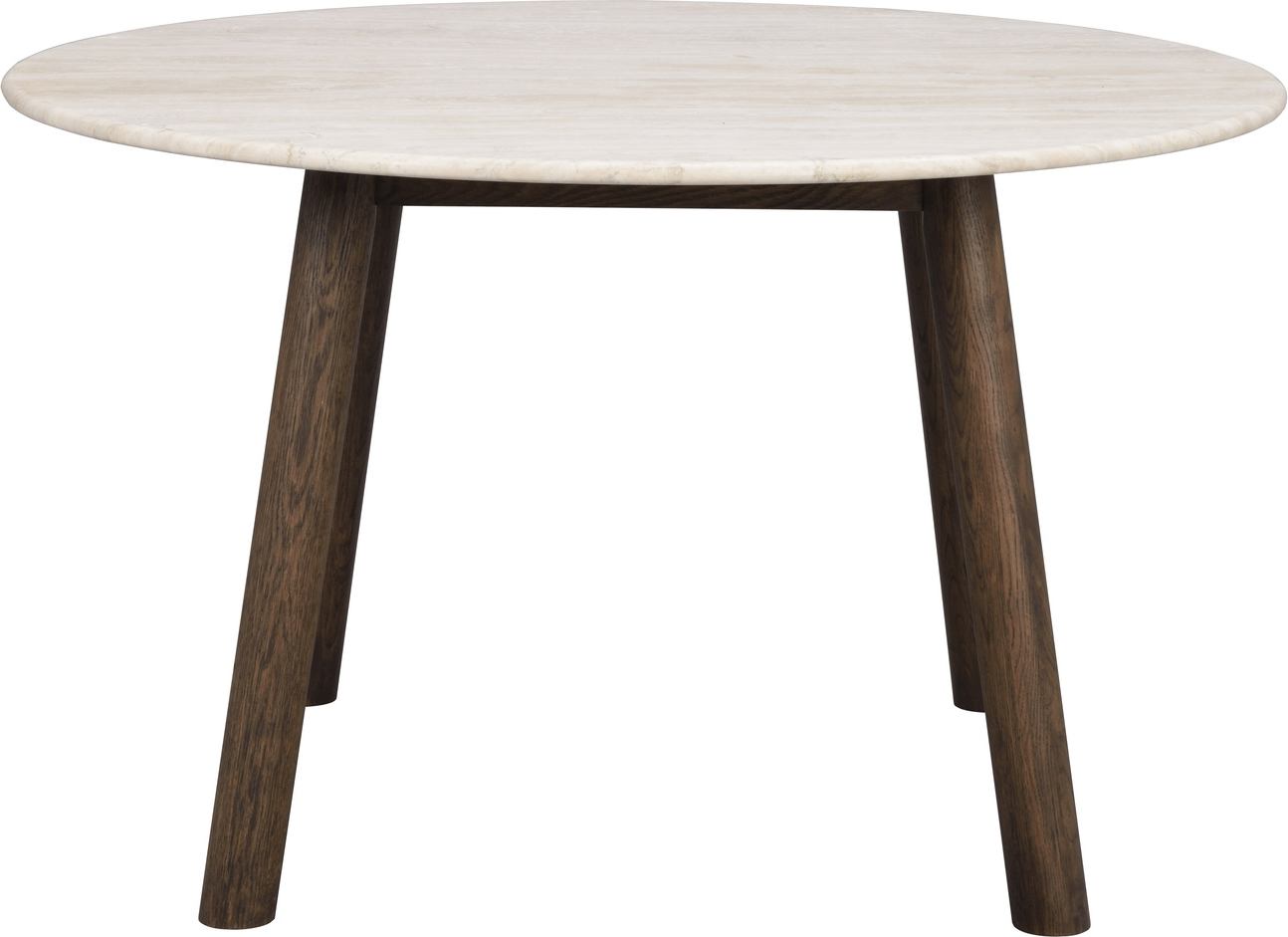 Rundt Spisebord Rowico Taransay ø125 Cm Beige Travertin Bordplade Massivt Egetræ Fsc-certificeret