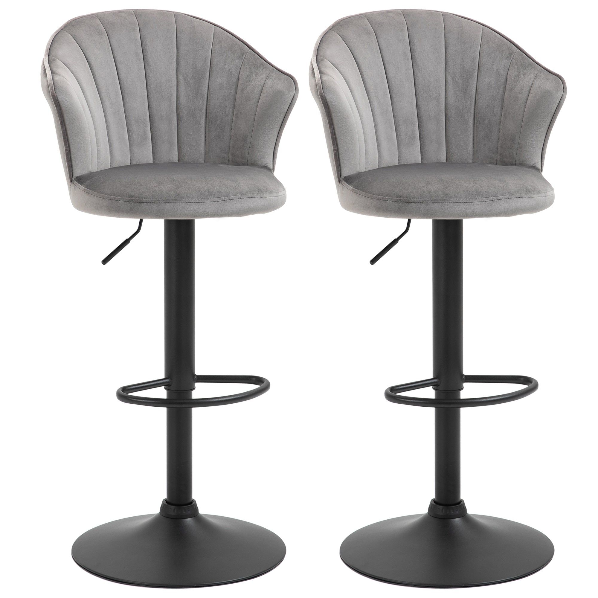 Sæt Med   Barstole  Drejestole Med Ryglæn  Velourbetræk  Bistroskammel  Højdejusterbar Barskammel  Armløs  Skum  Grå  54   56   91-111 Cm