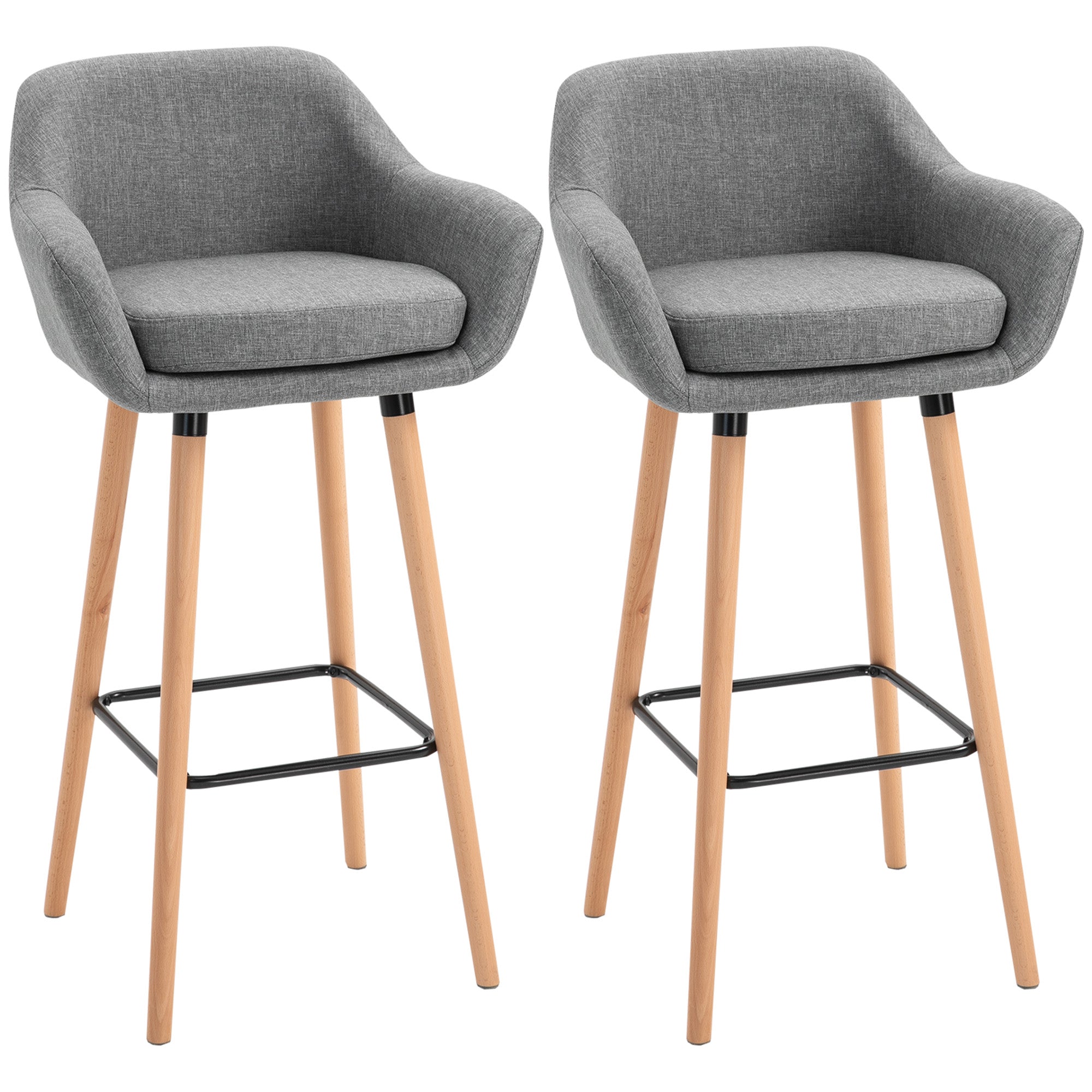 Sæt Med   Barstole  Inklusive Fodstøtte  Massivt Træ  55 Cm   48 Cm   100 Cm  Grå