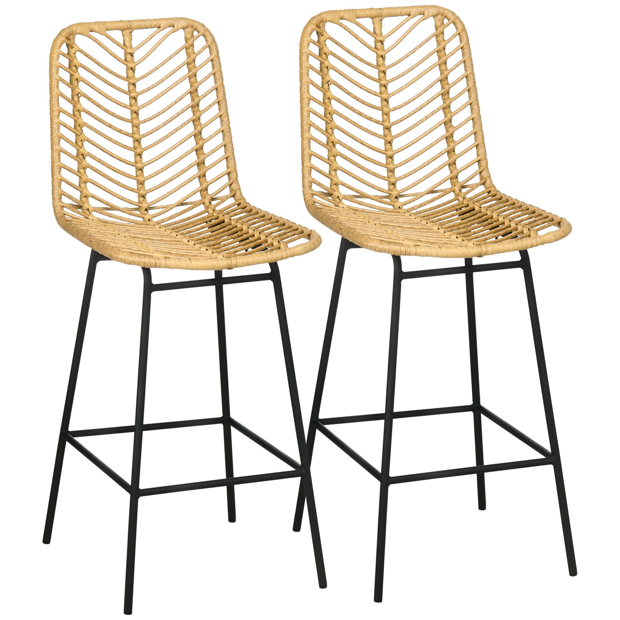 Sæt Med   Barstole Med Ryglæn  Barstole   Boho-design  Pe-rattan  Inklusive Fodstøtte  42   Cm   52 Cm   102 Cm  Gul   Sort