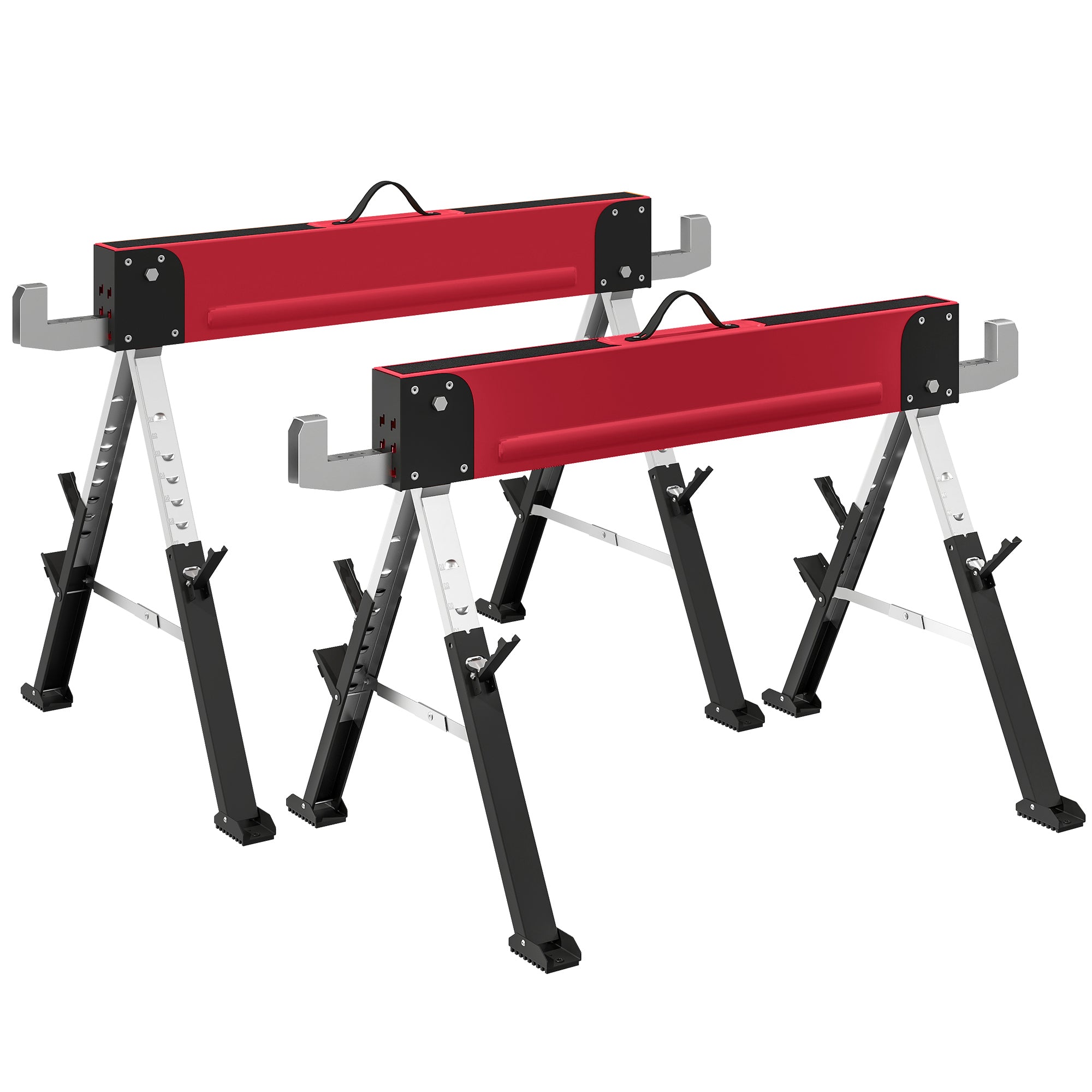 Sæt Med Foldbare Savbukke Lasteevne Op Til 1160 Kg -vejs Højdejusterbar 64-81 Cm Metal Stilladsbukke Med Håndtag Rød