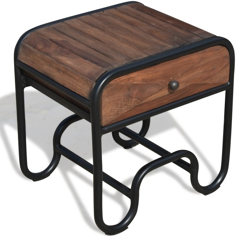 Sengebord Obuzi Christiania Dark   Natbord   Rosentræ   Sort Jernramme Rustic H50ã B40ã L50 Cm