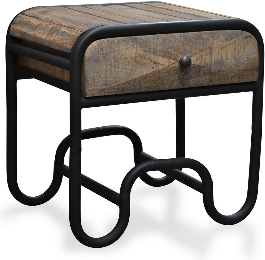 Sengebord Obuzi Christiania Raw Rustic   Mørkt Mangotræ   Sort Jern 50x40x50 Cm