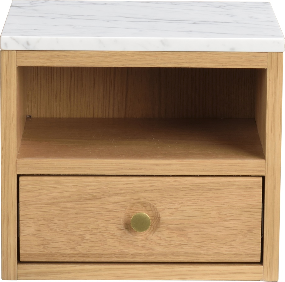 Sengebord Og Natbord Rowico Whitmore Væghængt   Lakeret Eg Med Hvid Marmortop