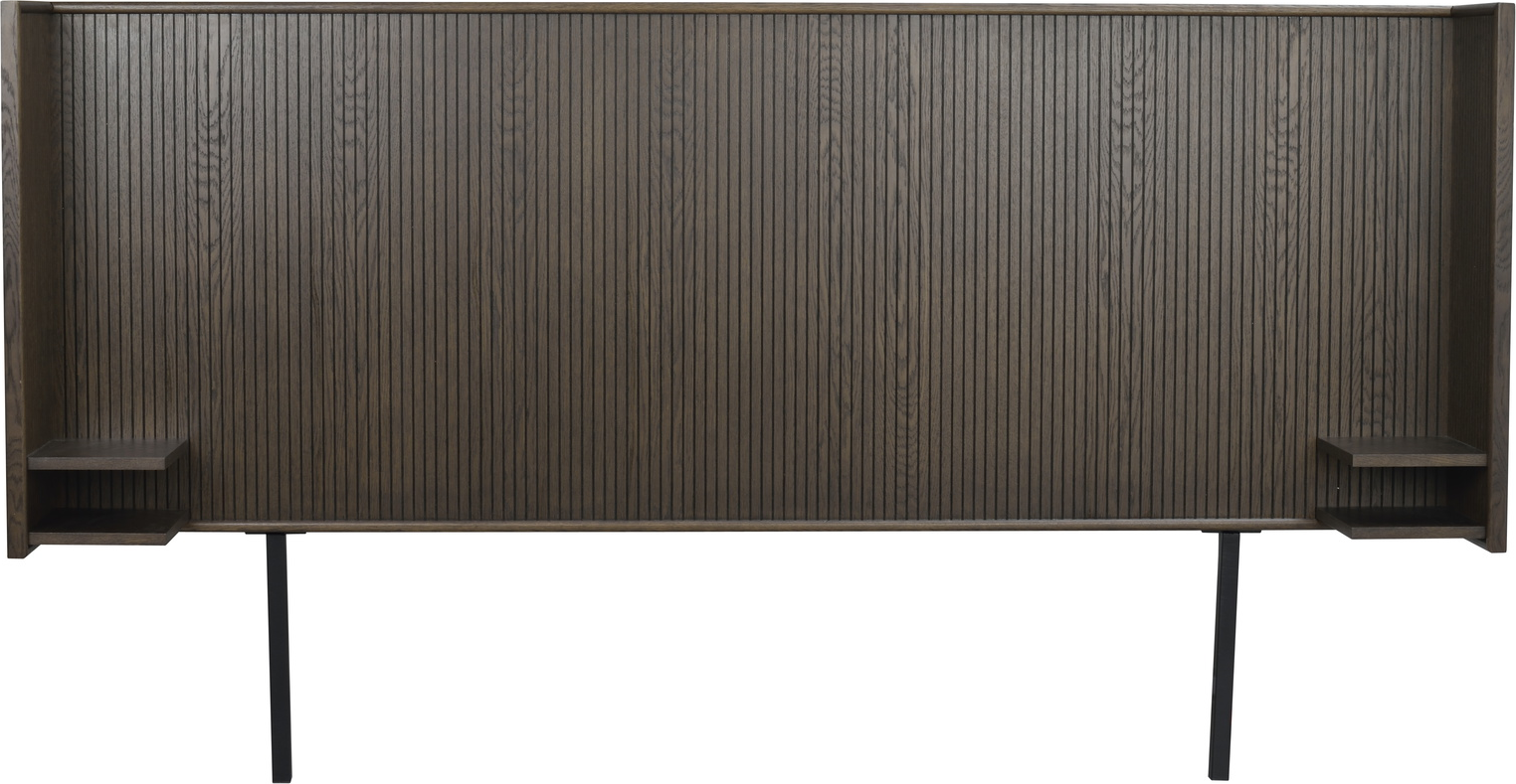 Sengegavl Rowico Redmond   Lakeret Mdf Med Egetræsfinér Og Massivt Egetræ  Brun 234x32 Cm Justerbar Højde 126 150 Cm Med Fire Hylder