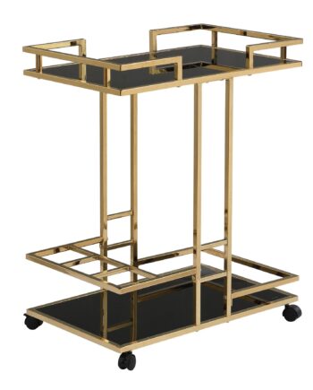 Serveringsvogn   Guld Med Glashylder På Hjul  67     83     43 Cm  Moderne Barvogn Med Flaskeholder  Tevogn  Drinkvogn Til Stue  Køkken  Hjemmebar  Multifunktionel Rullevogn