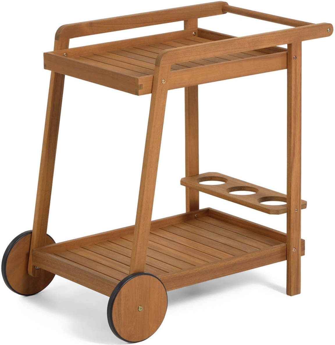 Serveringsvogn Kave Home Felisa   Massivt Akacietræ  Natur   Mobil Trolley Med Hjul