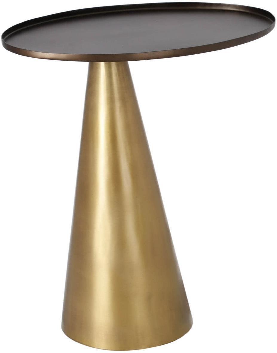 Sidebord Kave Home Liliane   Metal Med Galvaniseret Finish  Konisk Base   Oval Top  Guld Sort  H52   B46 Cm