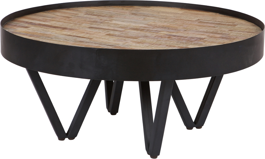 Sidebord   Småbord Woood Dax Genbrugsteak   Sort Jern ø74   H34 Cm