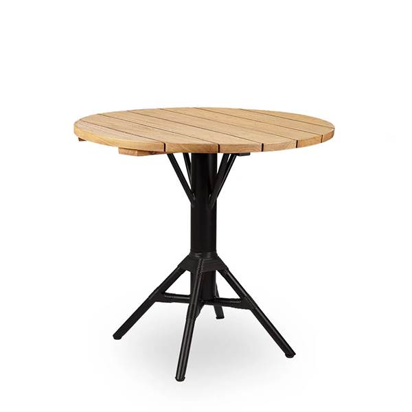 Sika Design Nicole Cafébord   Teak ø80 Cm Black Aluminium Frame   Black Artfibre  : Erling Christensen Møbler