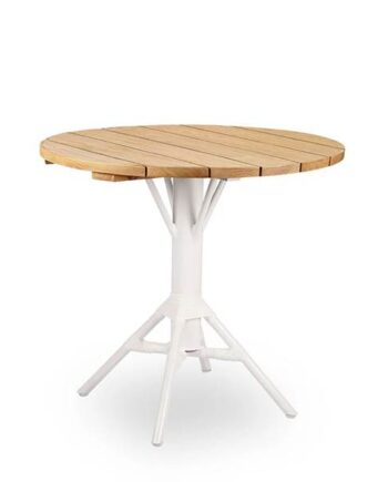 Sika Design Nicole Cafébord   Teak ø80 Cm White Aluminium Frame   White Artfibre  : Erling Christensen Møbler