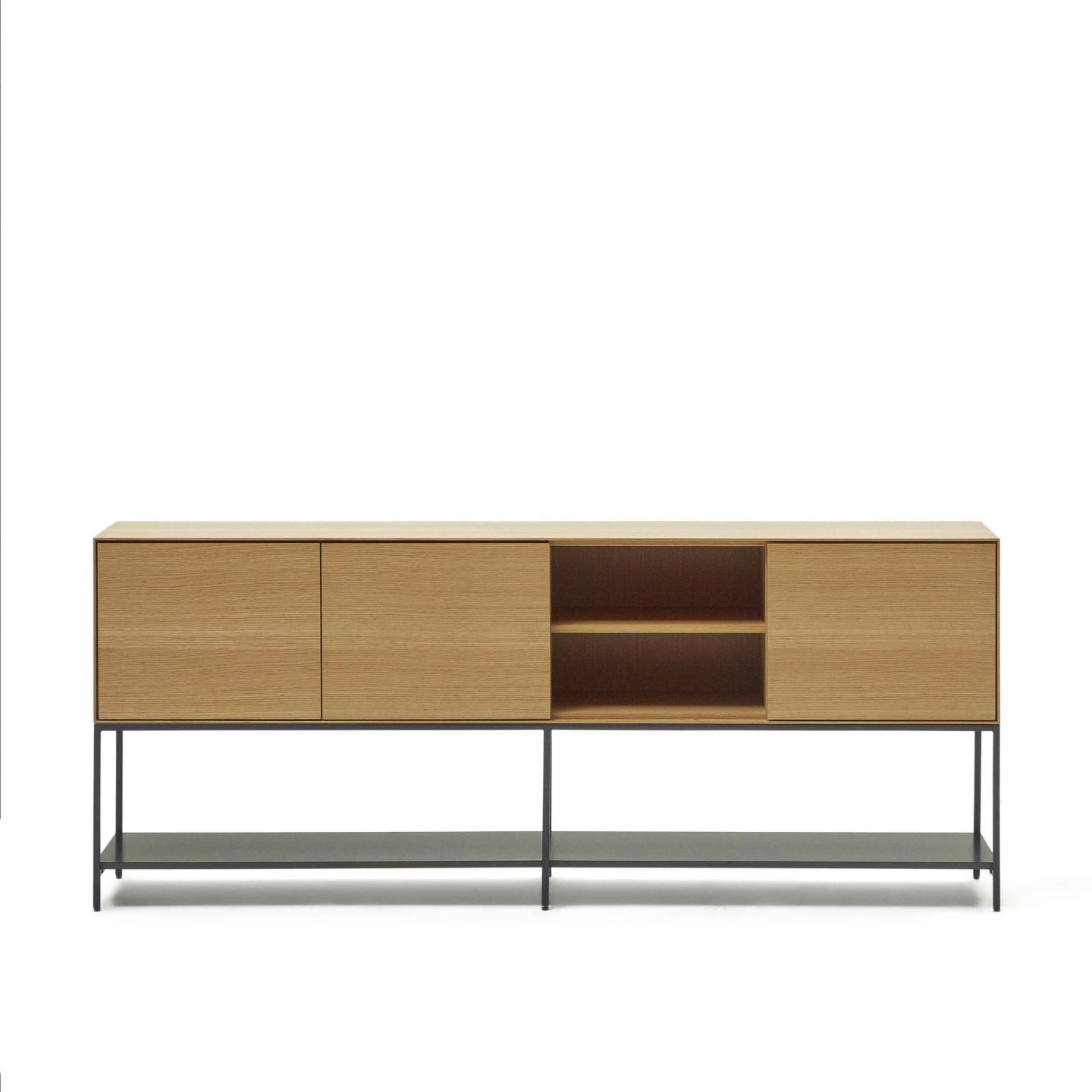 Skænk Kave Home Vedrana Sideboard   Egetræsfinér Og Stål Med Mat Antracit Ben 195x40x80 Cm
