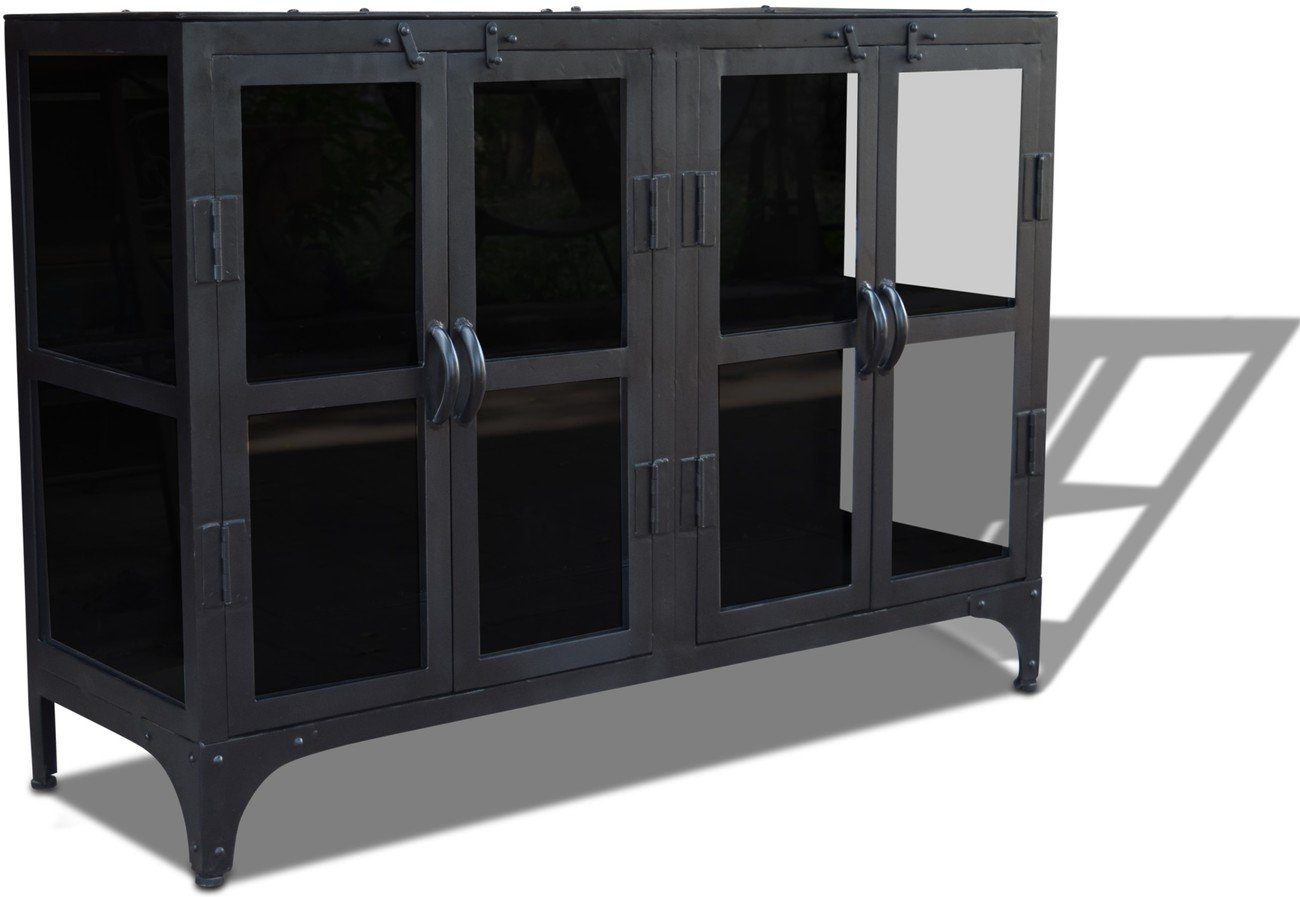 Skænk Obuzi Factoria   Industrielt Metal Med Glasdøre  Sort  120ã 40ã 85 Cm