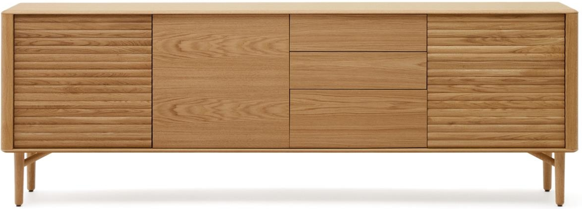 Skænk Opbevaringsskænk Kave Home Lenon Egetræsfinér Med Relieffer Låger Skuffer Nordisk Design 200x45x86 Cm
