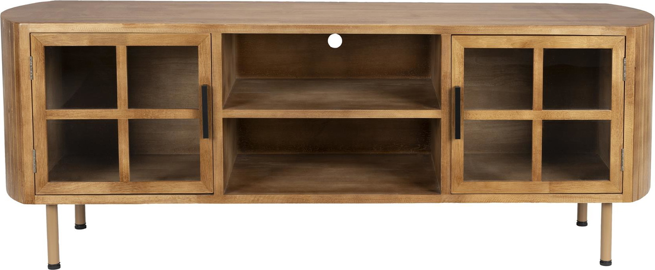 Skænk Sideboard Studio White Yaz Mørkebrun Gummitræ Med Glasdøre Lamel-design 150x38x55cm