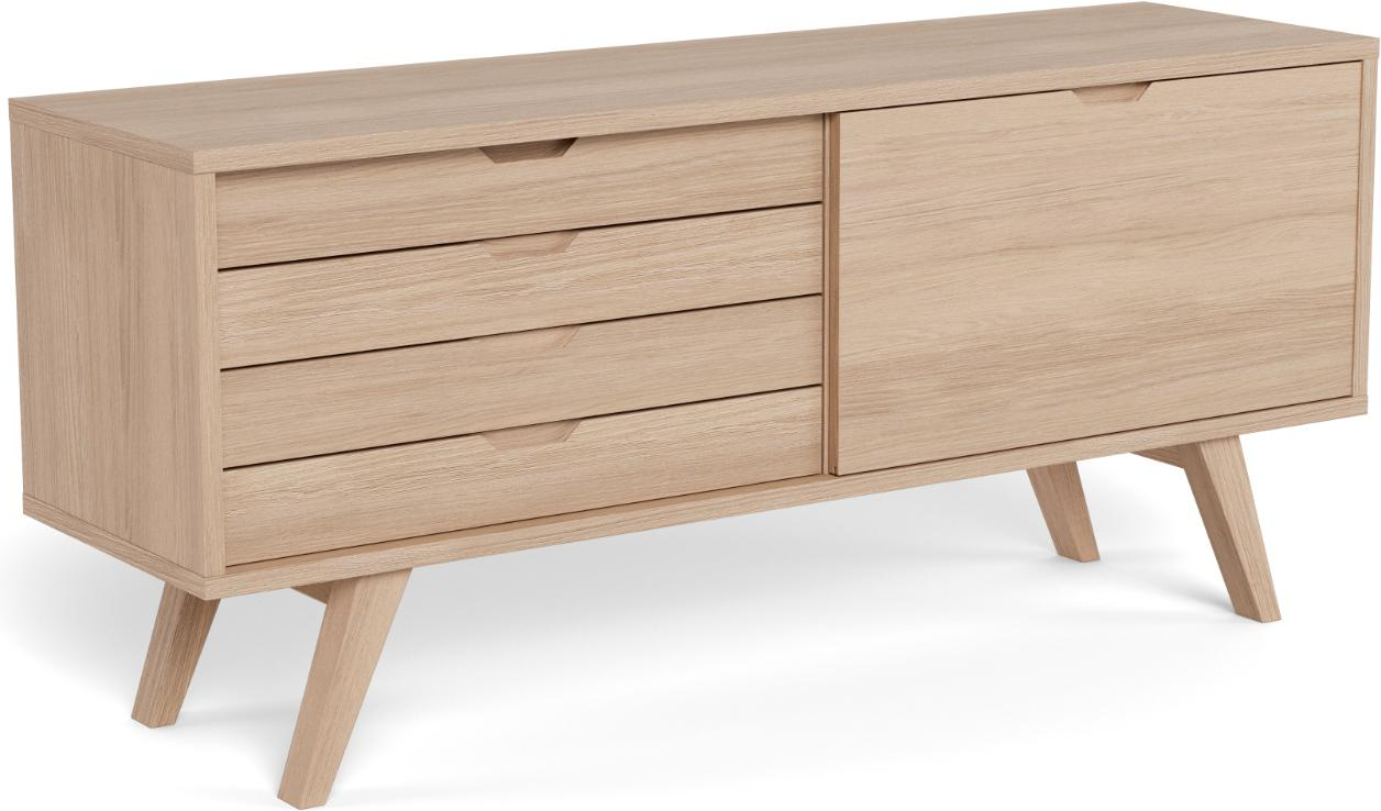 Skænk Signature Arven Hvidpigmenteret Olieret Egefiner Skuffer Dør 160x45x72 Cm
