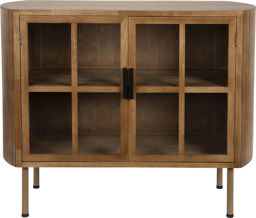 Skænk Studio White Yaz Gummitræ Mørkebrun Med Glasdøre Og Lameller H80ã B100ã D38 Cm