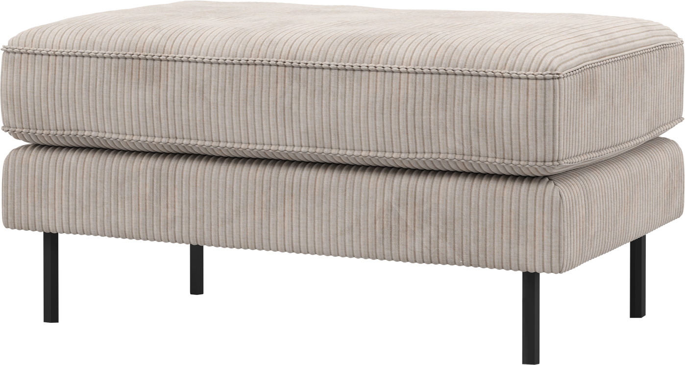Skammel Puf Woood Rodeo Ecru Ribstof Velours Solid Trækonstruktion H45xb84xd54 Cm