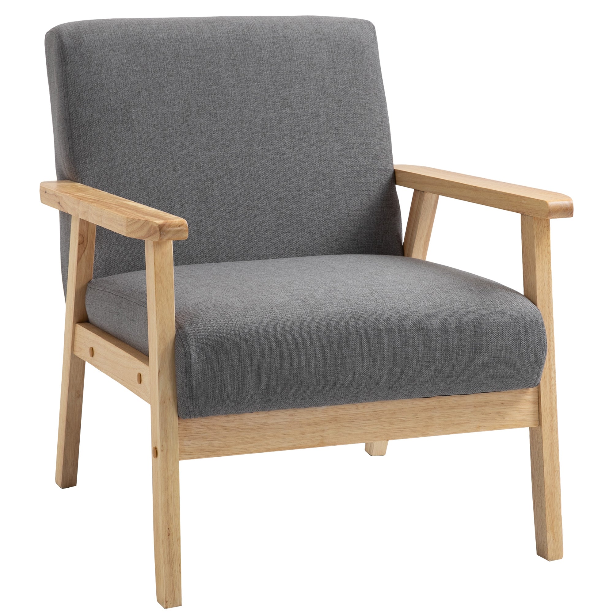 Skandinavisk Accentstol  Massivt Træ  Linnedlook  64 Cm   70 Cm   72 Cm  Grå   Natur
