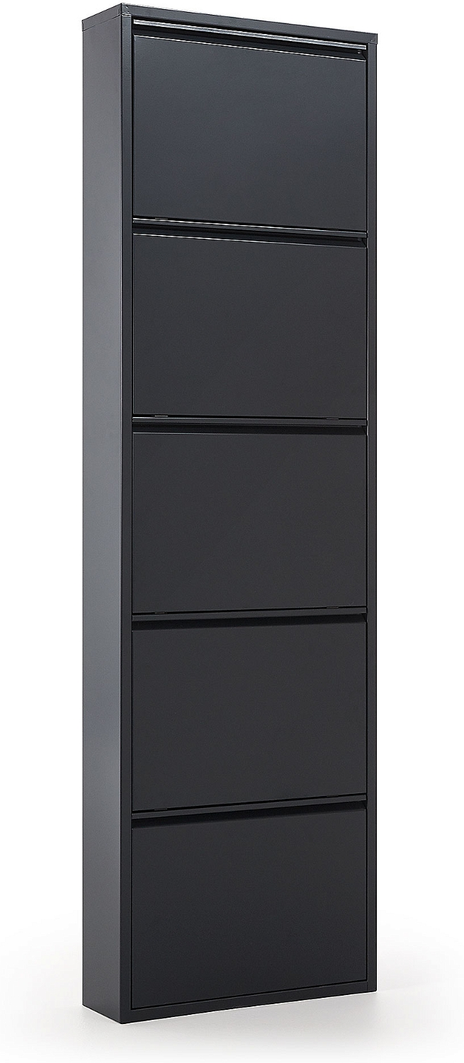 Skoreol Kave Home Ode   Sort Pulverlakeret Metal    Låger  Plads Til 15 Par Sko  H169   B15   L50 Cm