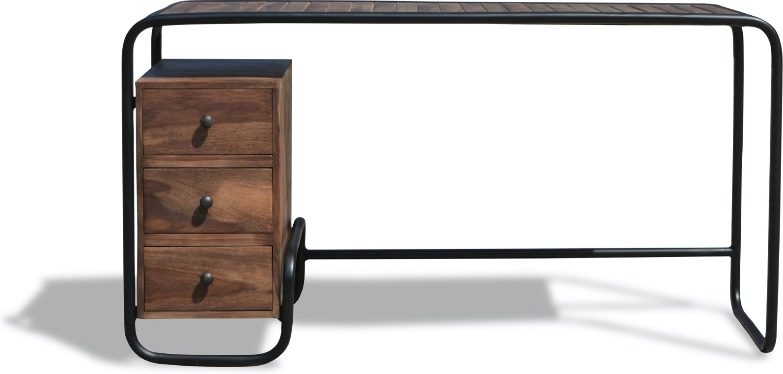 Skrivebord Obuzi Christiania Dark   Arbejdsbord   Rosentræ Med Jernramme    Skuffer  140x45x74 Cm  Mørk Natur Sort