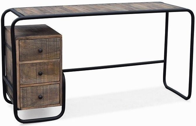 Skrivebord Obuzi Christiania Raw   Nordisk Kontormøbel   Mørkt Mangotræ   Sort Jernramme  140x45x74 Cm