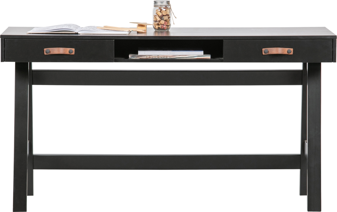 Skrivebord Woood Dian Sort   Fyrretræ Med   Skuffer Og Opbevaring 140x62x75 Cm Fsc-certificeret